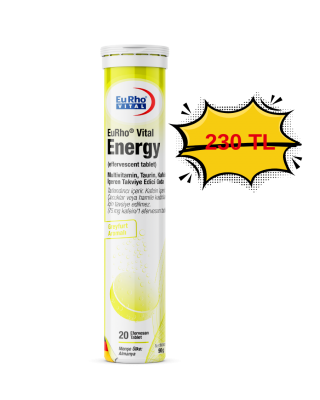 EuRho® Vital Energy Efervesan Tablet - Multivitamin, Taurin, Kafein İçeren Takviye Edici Gıda