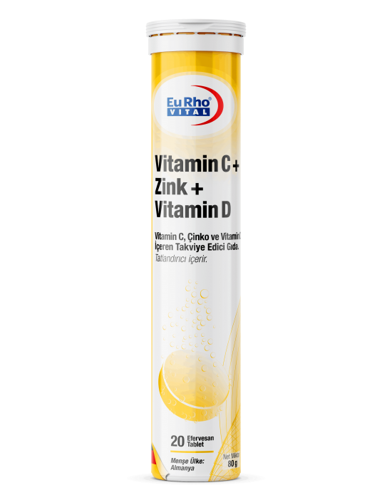 EuRho® Vital Vitamin C + Zinc + Vitamin D Efervesan Tablet -  Vitamin C, Çinko ve Vitamin D İçeren Takviye Edici Gıda