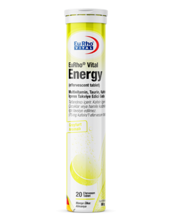 EuRho® Vital Energy Efervesan Tablet - Multivitamin, Taurin, Kafein İçeren Takviye Edici Gıda