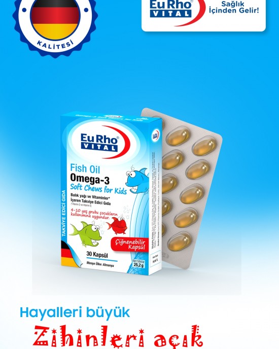 EuRho®Vital  Fish Oil Omega-3 Soft Chews for Kids 30 Kapsül