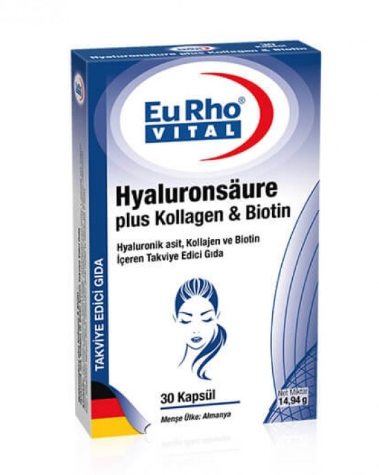 EuRho® Vital Hyaluronik asit, Kollajen ve Biotin İçeren Takviye Edici Gıda